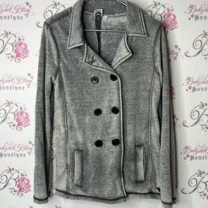 Roxy coat jacket sweater cardigan grey distressed  Double-Breasted Pea Coat